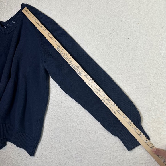 Lands End Drifter Sweater Mens XL Navy Blue Cotton Crewneck Knit Raglan Sleeve - Picture 6 of 9